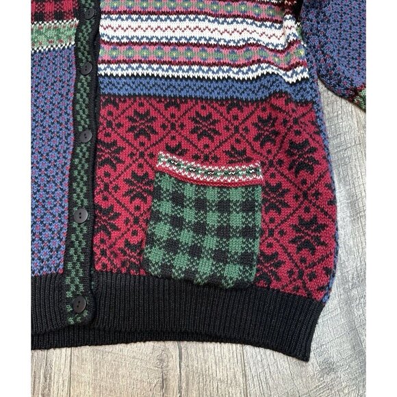 Northern Isles Sweater Cardigan Womens Large Fair Isle Patchwork Pockets 90s NEW - Picture 8 of 11
